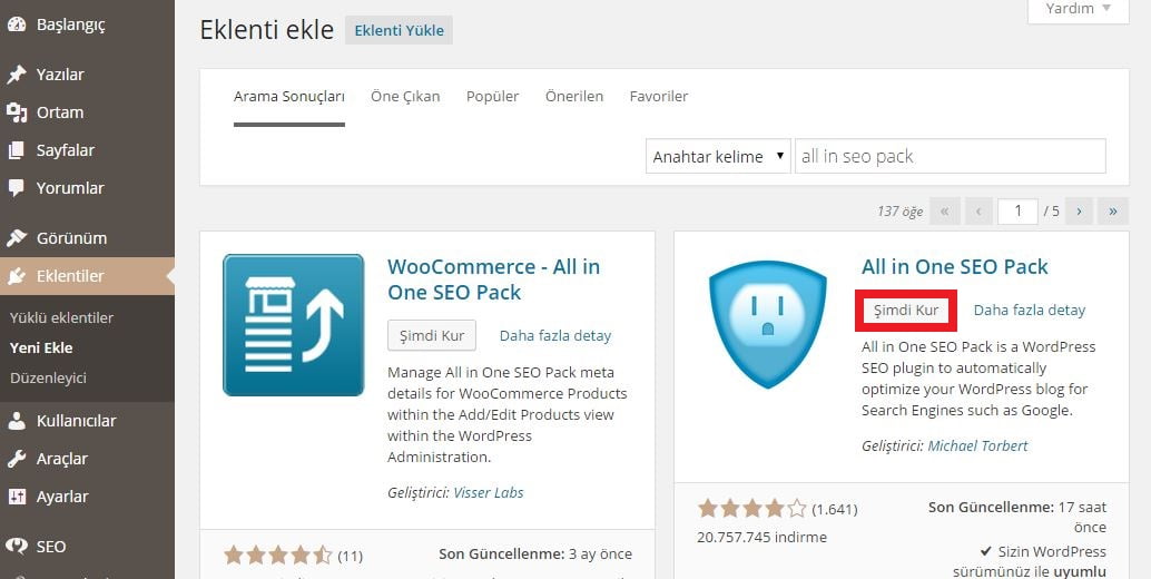 all in one seo pack eklentisi kurulumu