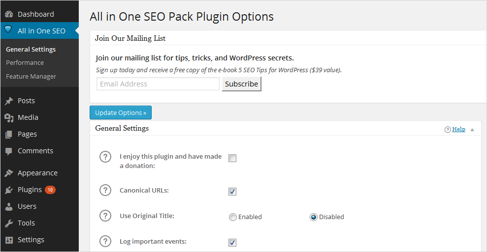 wordpress all in one seo pack eklentisi ayarları